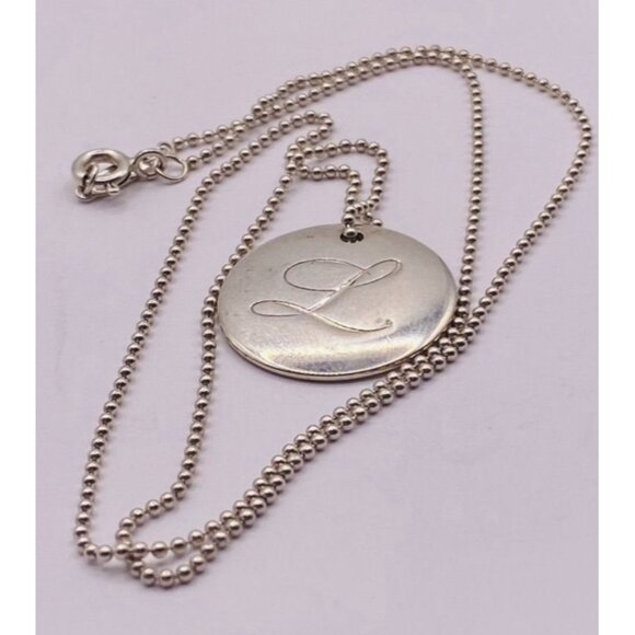 Tiffany Letter L Large Alphabet Initial Disc Notes Pendant Chain